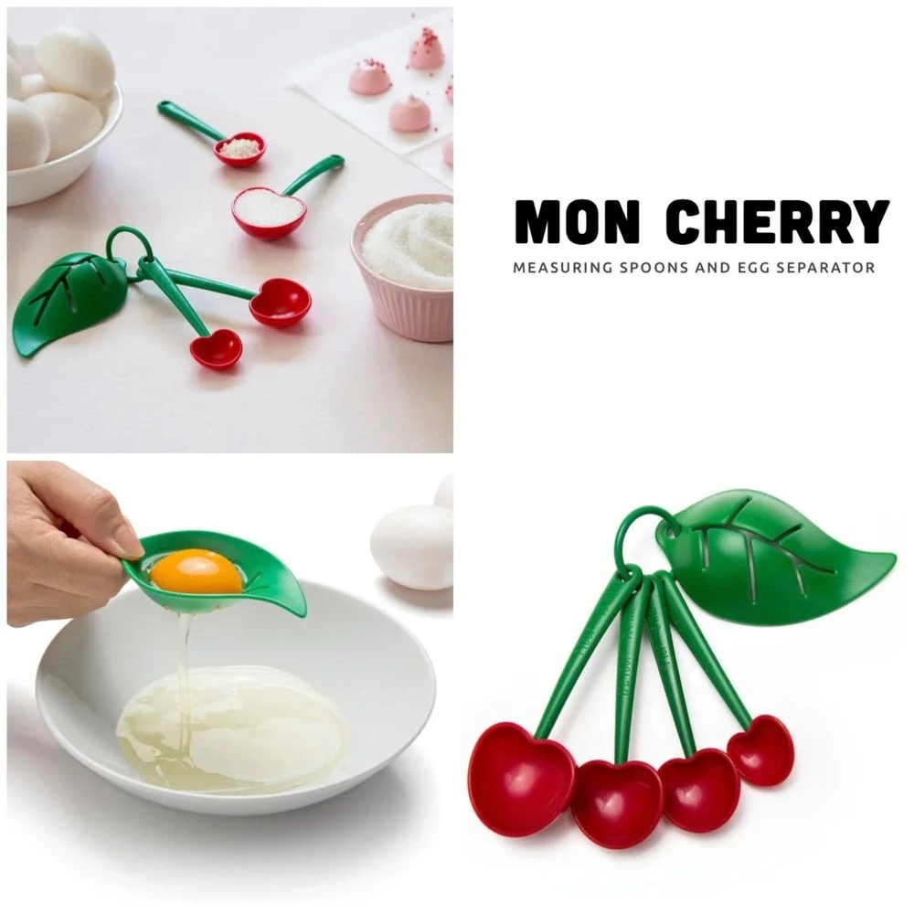OTOTO Mon Cherry Measuring Spoons & Egg‎ Separator Set Red Green NEW